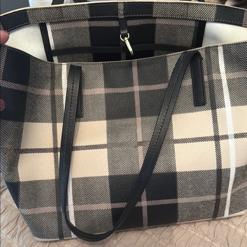 Kate Spade Plaid Tote in Black and Cream with Wallet - Picture 6 of 6